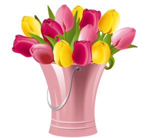 a bucket of spring tulips